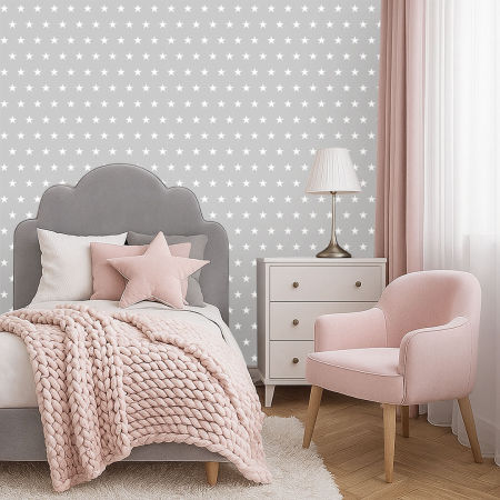 Grey and white 5 cm stars wallpaper