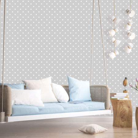 Grey and white mini 2 cm dots wallpaper