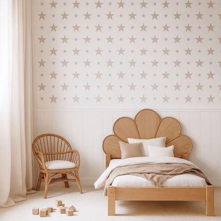 Beige stars: 15 and 7 cm stars wallpaper for children