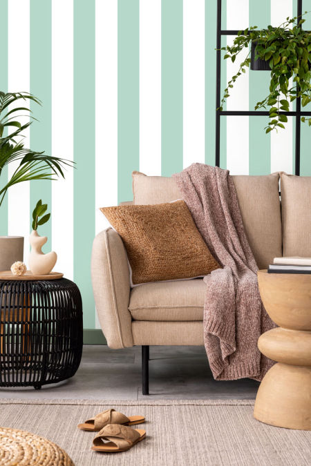 White and mint vertical striped (stripes:16,6 cm) wallpaper
