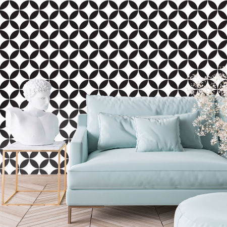 Moroccan mosaic in white and black colours, retro design wallpaper