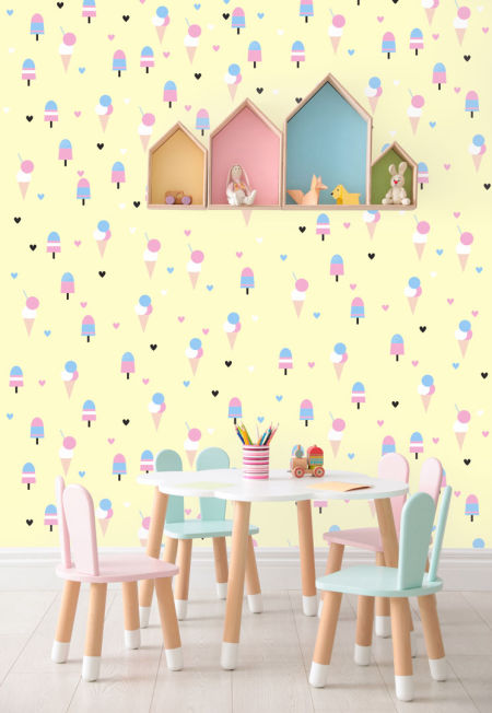 Pastel colourful wallpaper with ice lollies, ice cream (sweets)