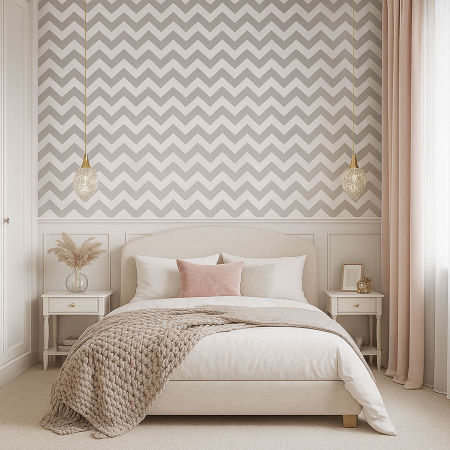 Geometrical white and grey 23 cm chevron wallpaper in Scandinavian style