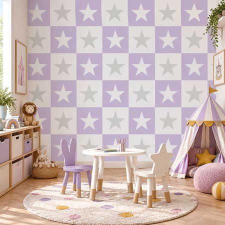 Stars in squares 38 cm white-violet-grey wallpaper