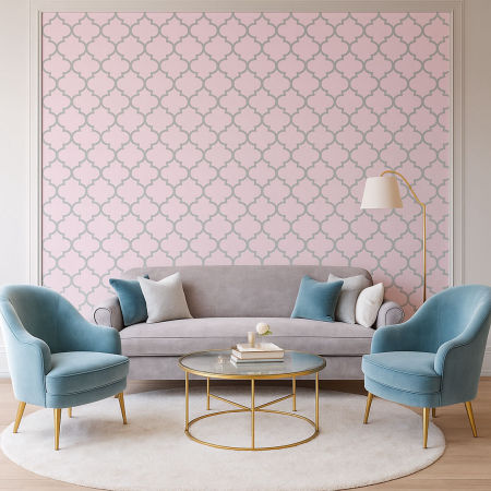 Pink and grey pastel, Moroccan quatrefoil tile wallpaper