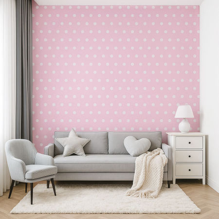 Pink and white 5 cm dots wallpaper