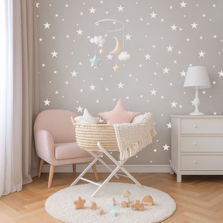 White and grey starry decorative wallpaper (white stars/constellation pattern on grey background)