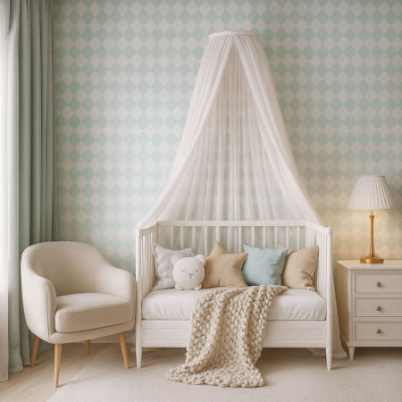White and mint mini harlequin wallpaper