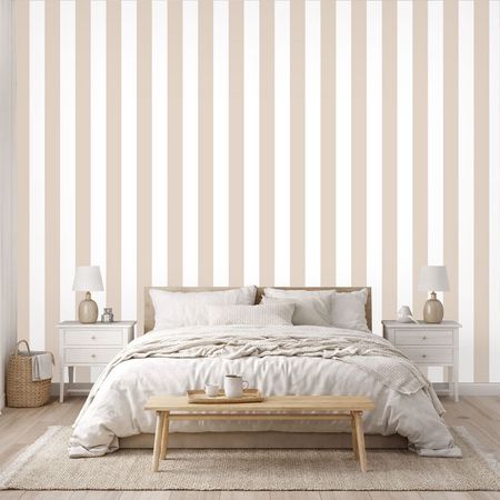 White and beige vertical striped wallpaper