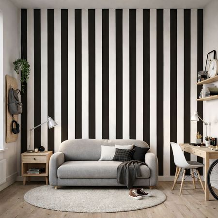 White and black vertical striped wallpaper 10 cm