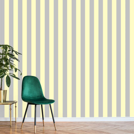 Grey and yellow vertical striped wallpaper (stripes:10cm)