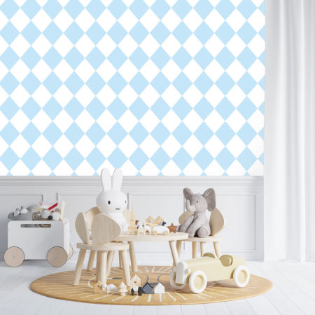 White and blue (light blue) harlequin wallpaper