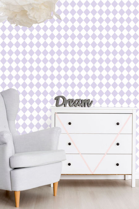 White and light purple mini harlequin wallpaper