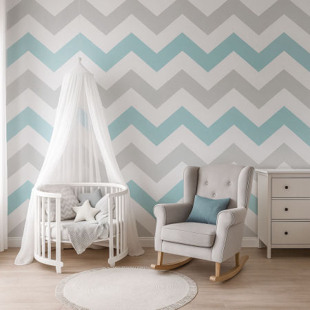 White,grey and blue (azure blue) chevron wallpaper