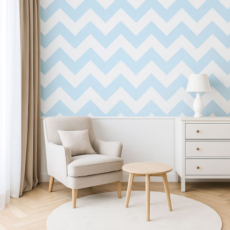 White and blue 46 cm chevron wallpaper