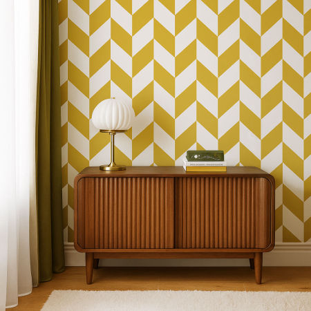 White and mustard herringbone scandinavian wallpaper