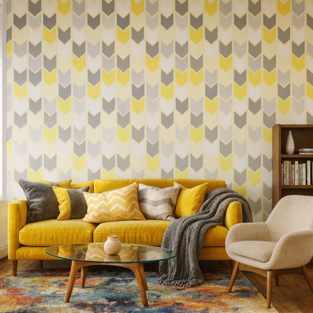 Yellow, grey and white chevron arrow wallpaper