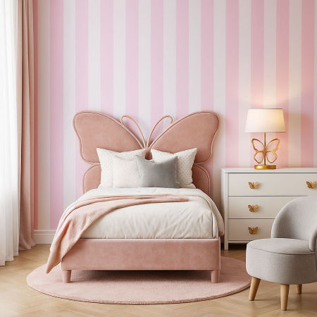 Pink and white vertical striped wallpaper 10 cm