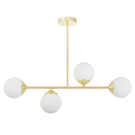 Gold tube pendant lamp with white glass globe shades, classic gold - FINO