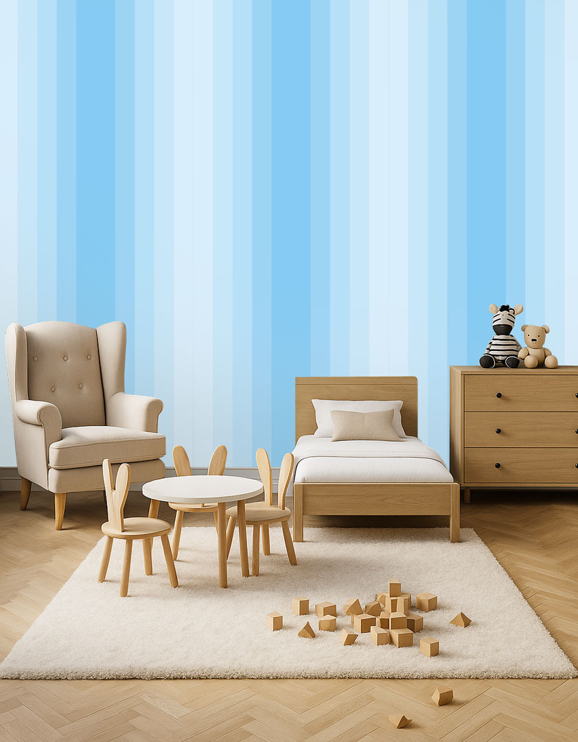 Blue gradient children's (for boy's rooms) wallpaper-a vertical striped wallpaper - Dekoori image 2