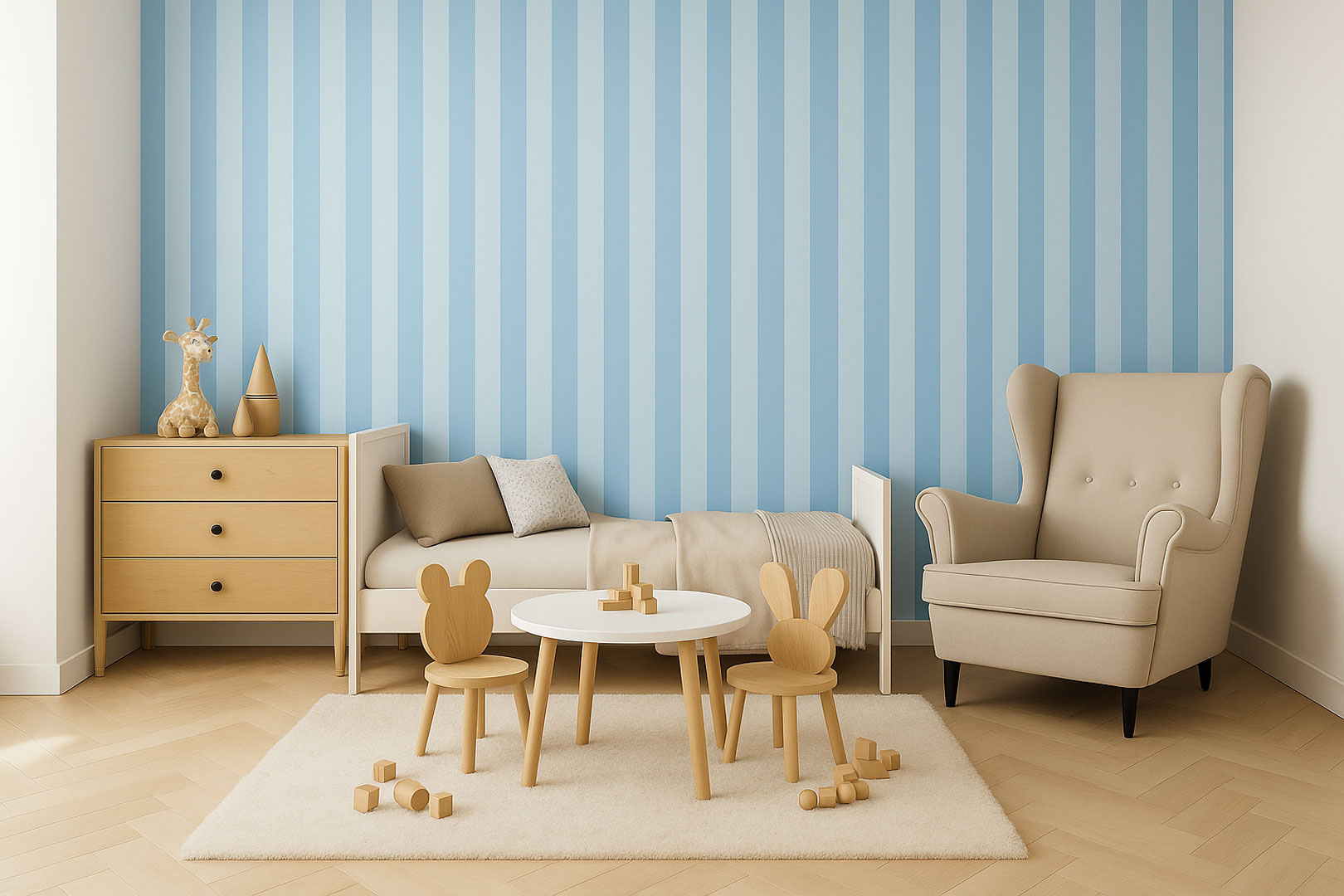 Blue vertical striped wallpaper for children's/boy's room - Dekoori image 2