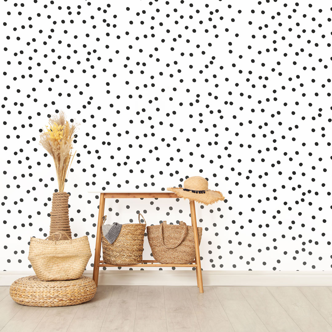 Black irregular 3 cm dots on a white background wallpaper - Dekoori image 2