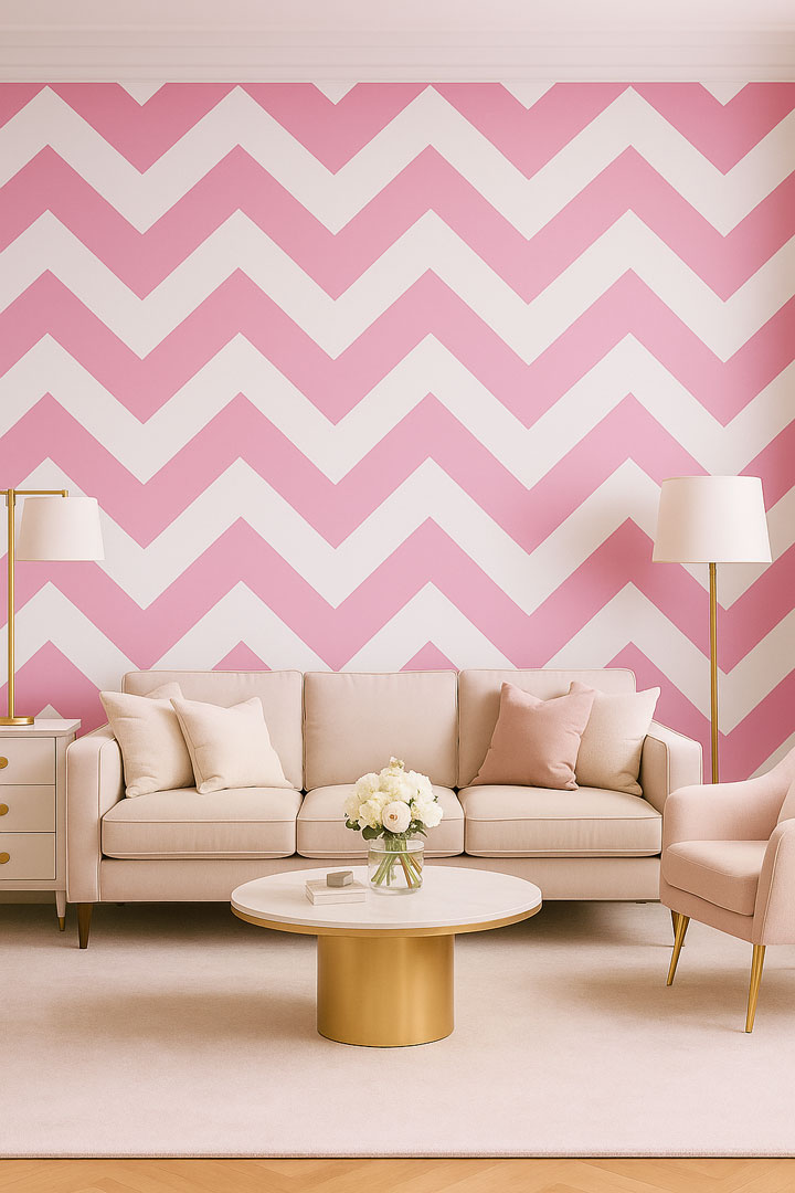 White and pink chevron wallpaper - Dekoori image 4