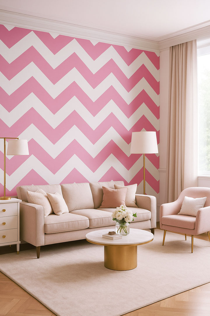 White and pink chevron wallpaper - Dekoori image 3