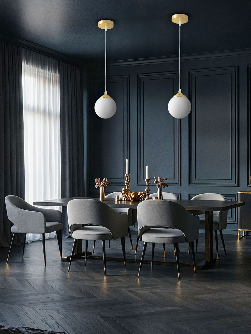 Single gold pendant lamp, white sphere, glass ball, spherical shade, classic gold - FINO W1 - Lampit image 4