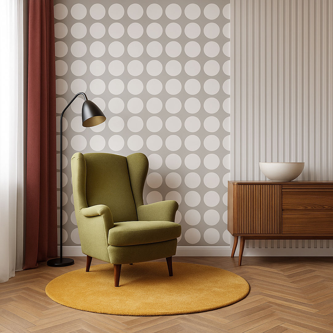 Grey and white big 18 cm dots wallpaper - Dekoori image 2