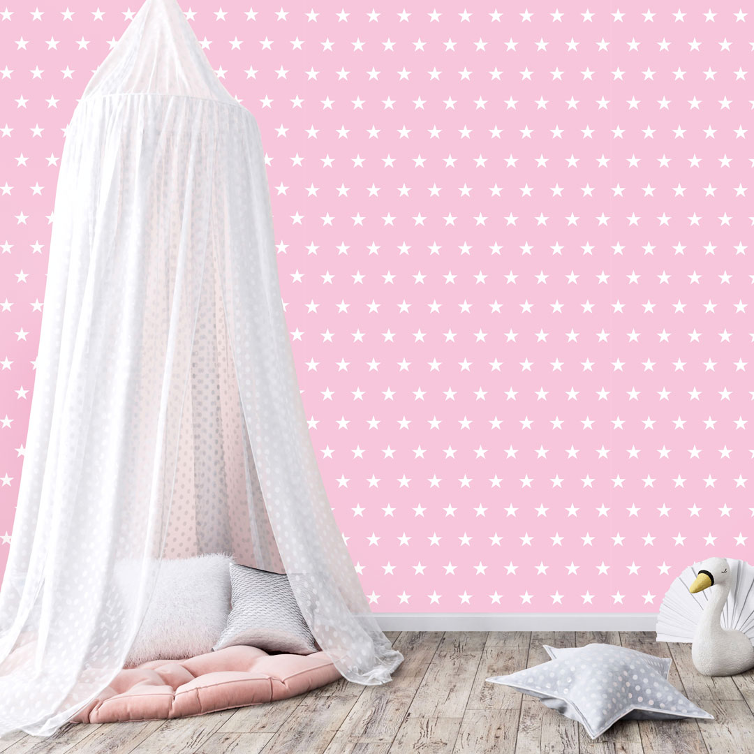 Pink and white 5 cm stars wallpaper - Dekoori image 2