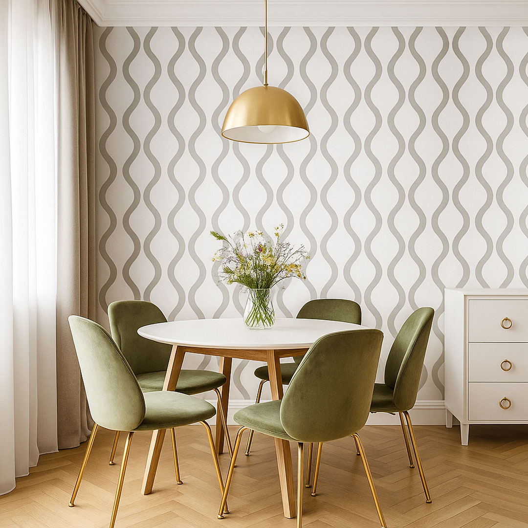 White wallpaper with grey ogee pattern - Dekoori image 2