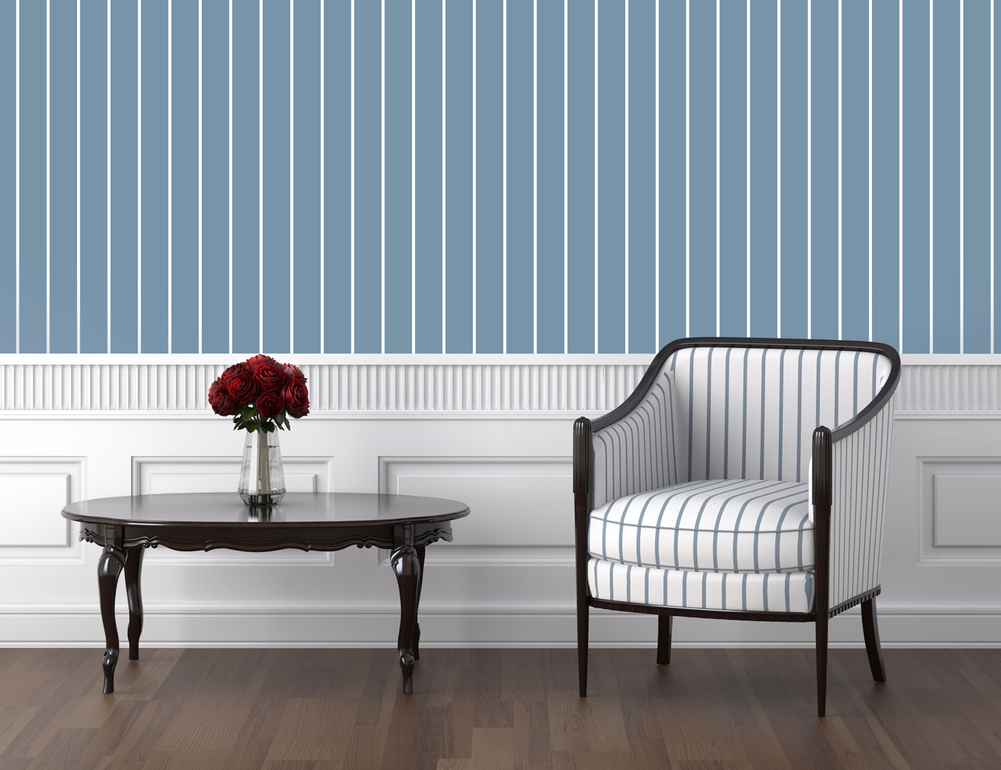 Scandinavian wallpaper with white vertical stripes on a blue background - Dekoori image 2