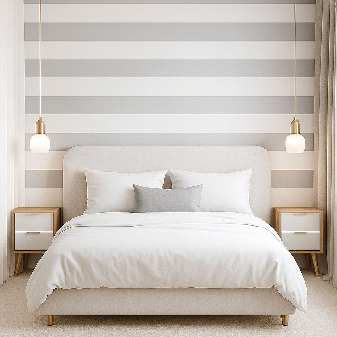 White and grey horizontal striped wallpaper 20 cm - Dekoori image 2
