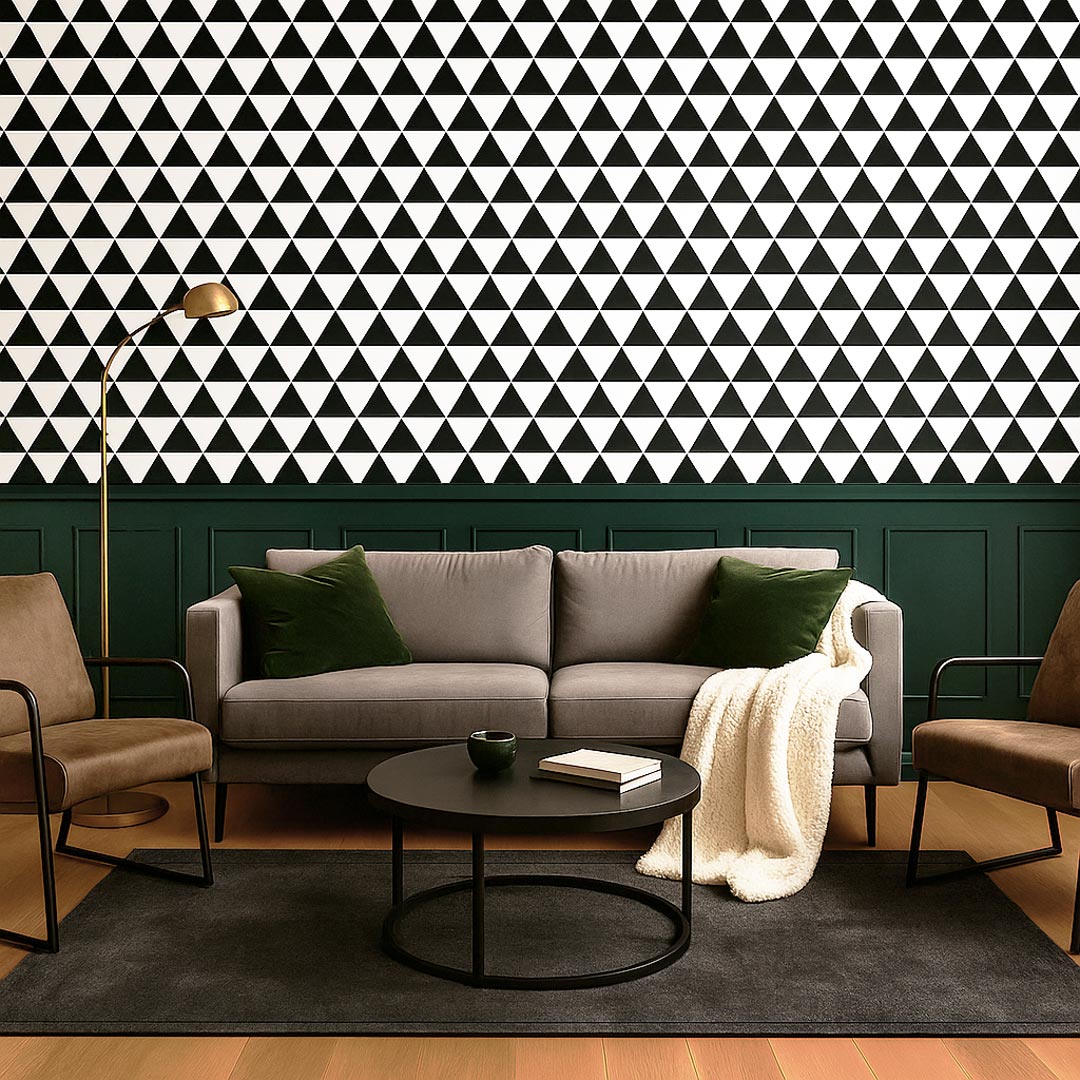 White and black triangle patterned wallpaper - Dekoori image 2