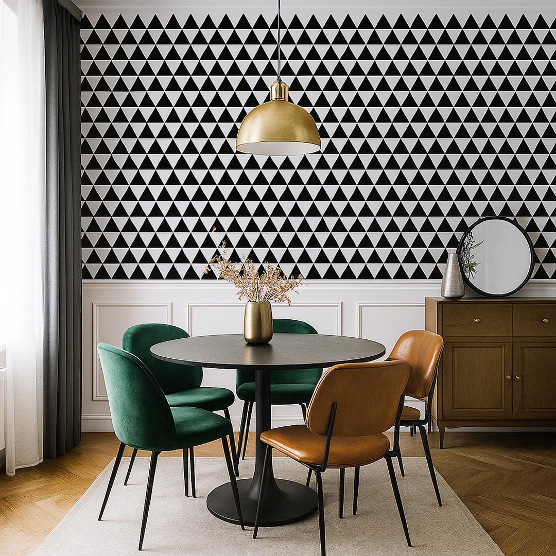 White and black triangle patterned wallpaper - Dekoori image 2
