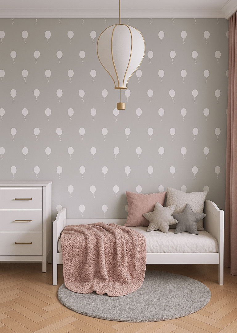 Grey wallpaper with white balloons - Dekoori image 3