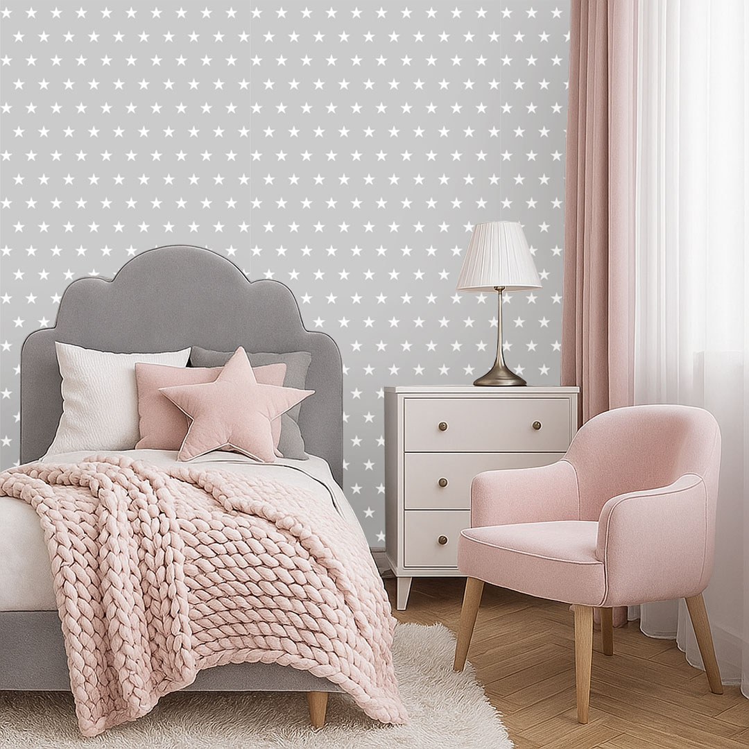 Grey and white 5 cm stars wallpaper - Dekoori image 2