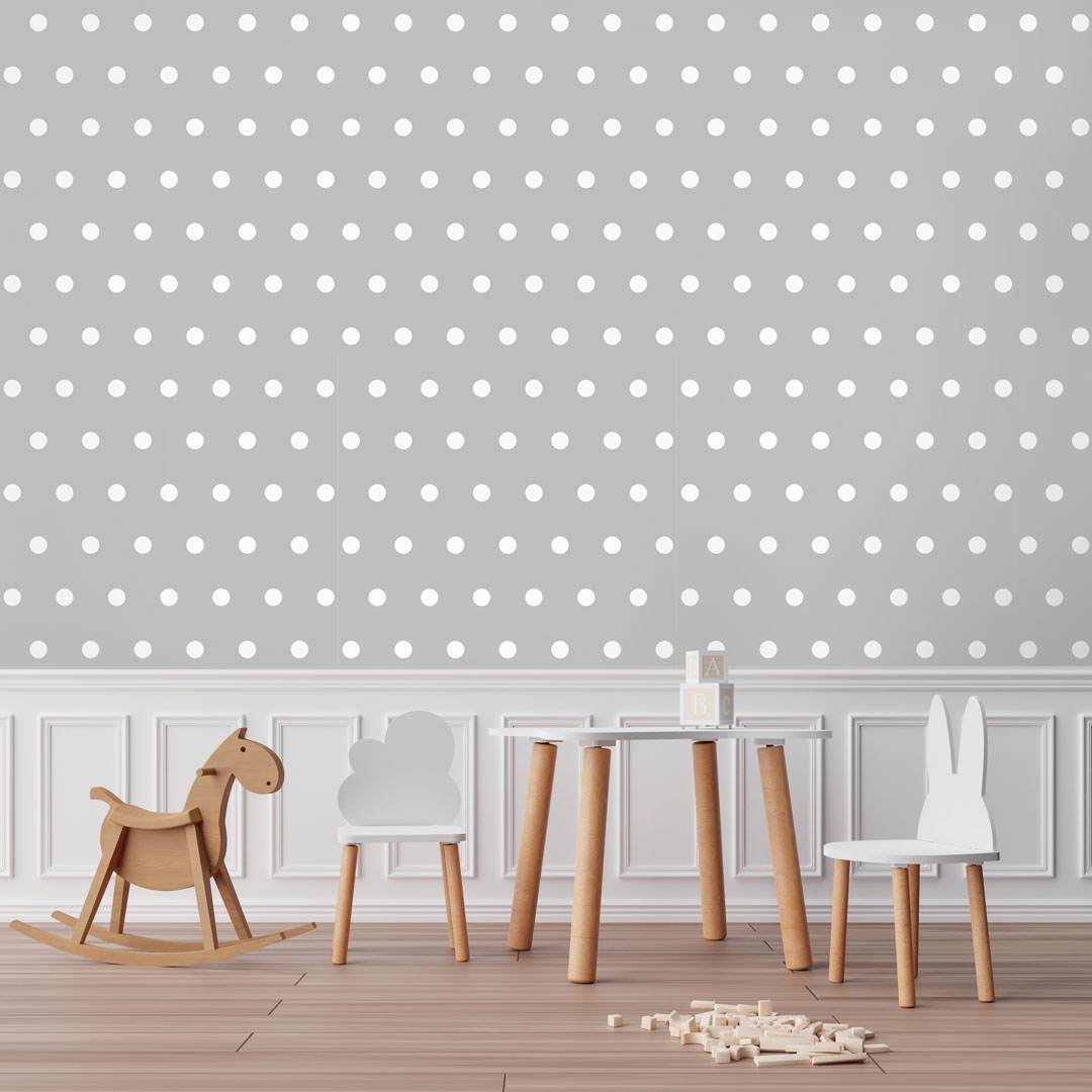 Grey and white 5 cm dots wallpaper - Dekoori image 2