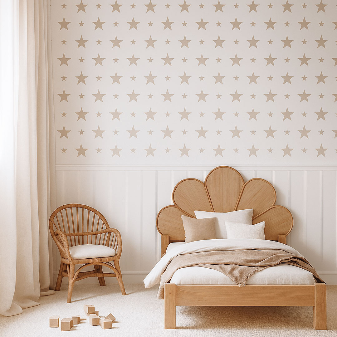 Beige stars: 15 and 7 cm stars wallpaper for children - Dekoori image 2