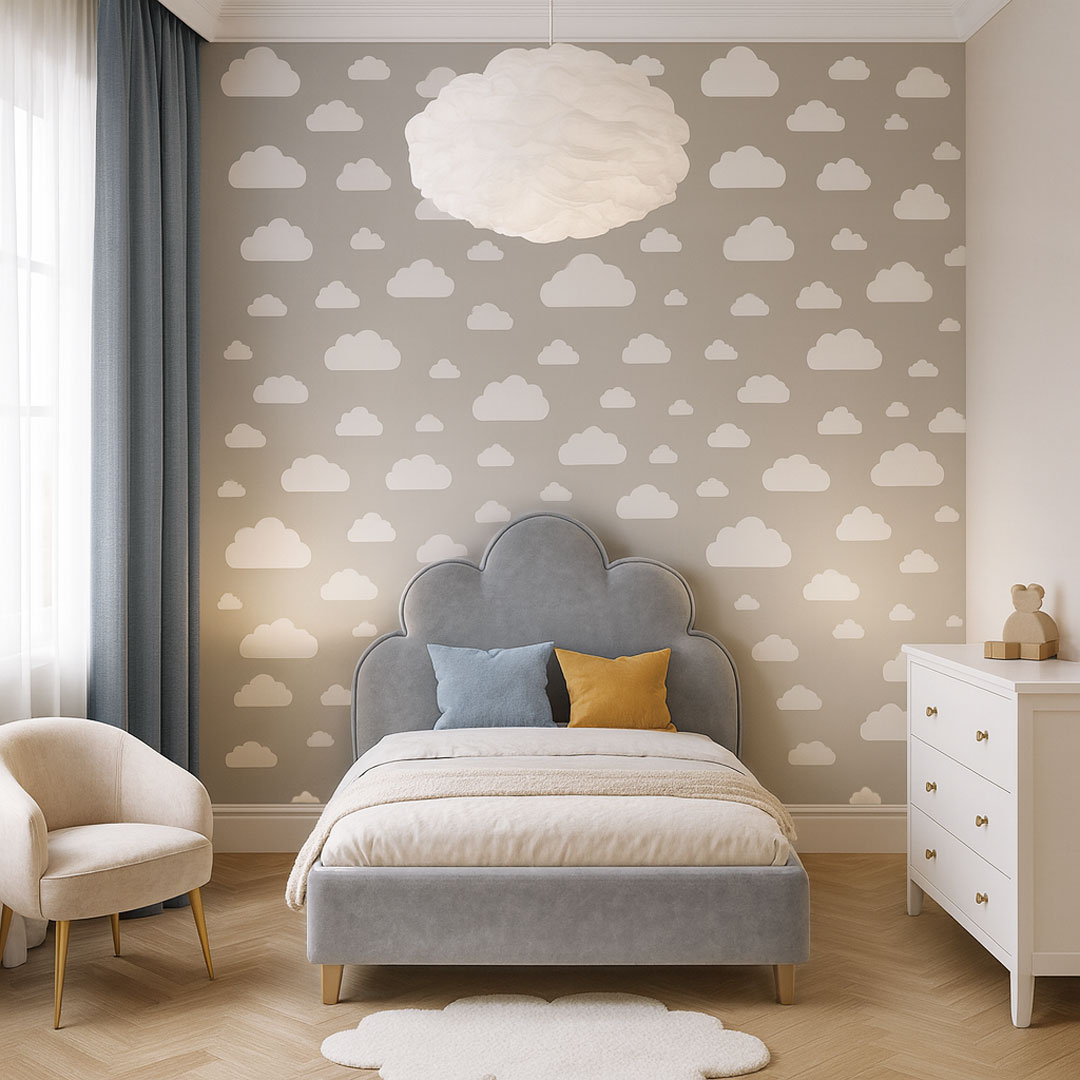 White clouds (clouds: 7,5-24 cm) on grey background wallpaper - Dekoori image 2