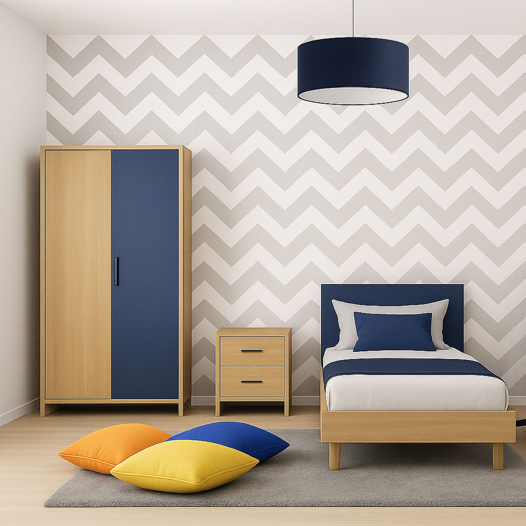 Geometrical white and grey 23 cm chevron wallpaper in Scandinavian style - Dekoori image 2