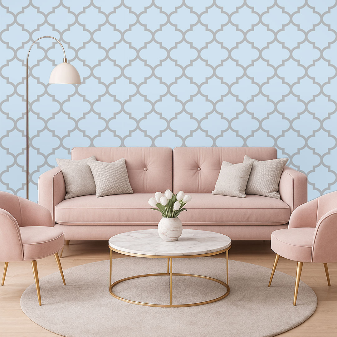 Moroccan Quatrefoil Tile blue-grey pastel wallpaper - Dekoori image 2