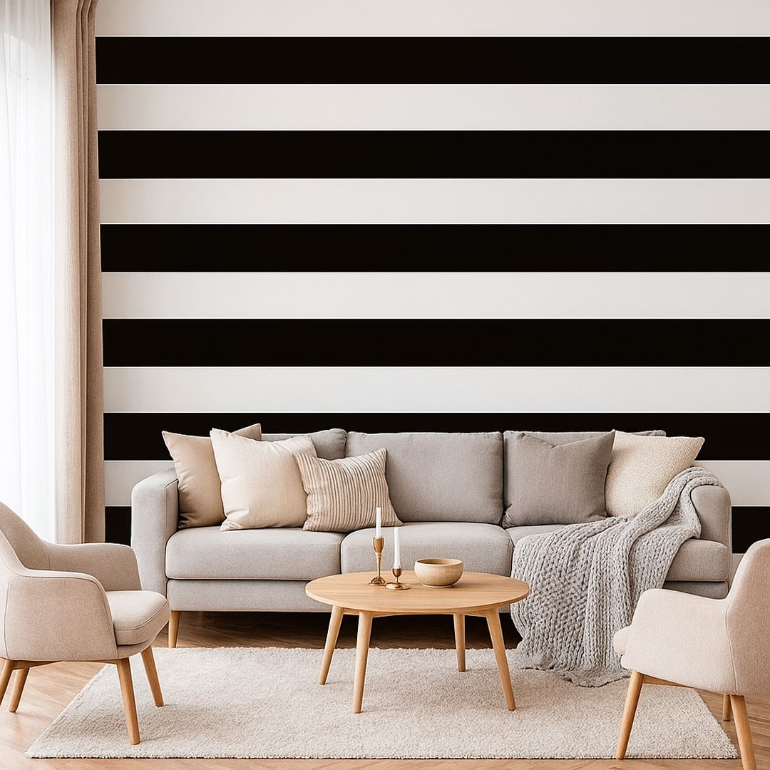 Black and white horizontal striped wallpaper 20 cm - Dekoori image 2