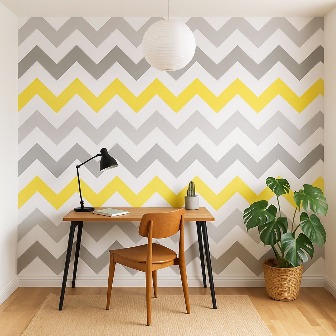 Scandinavian wallpaper with white, grey and yellow 23 cm chevrons (trendy and decorative) - Dekoori image 2