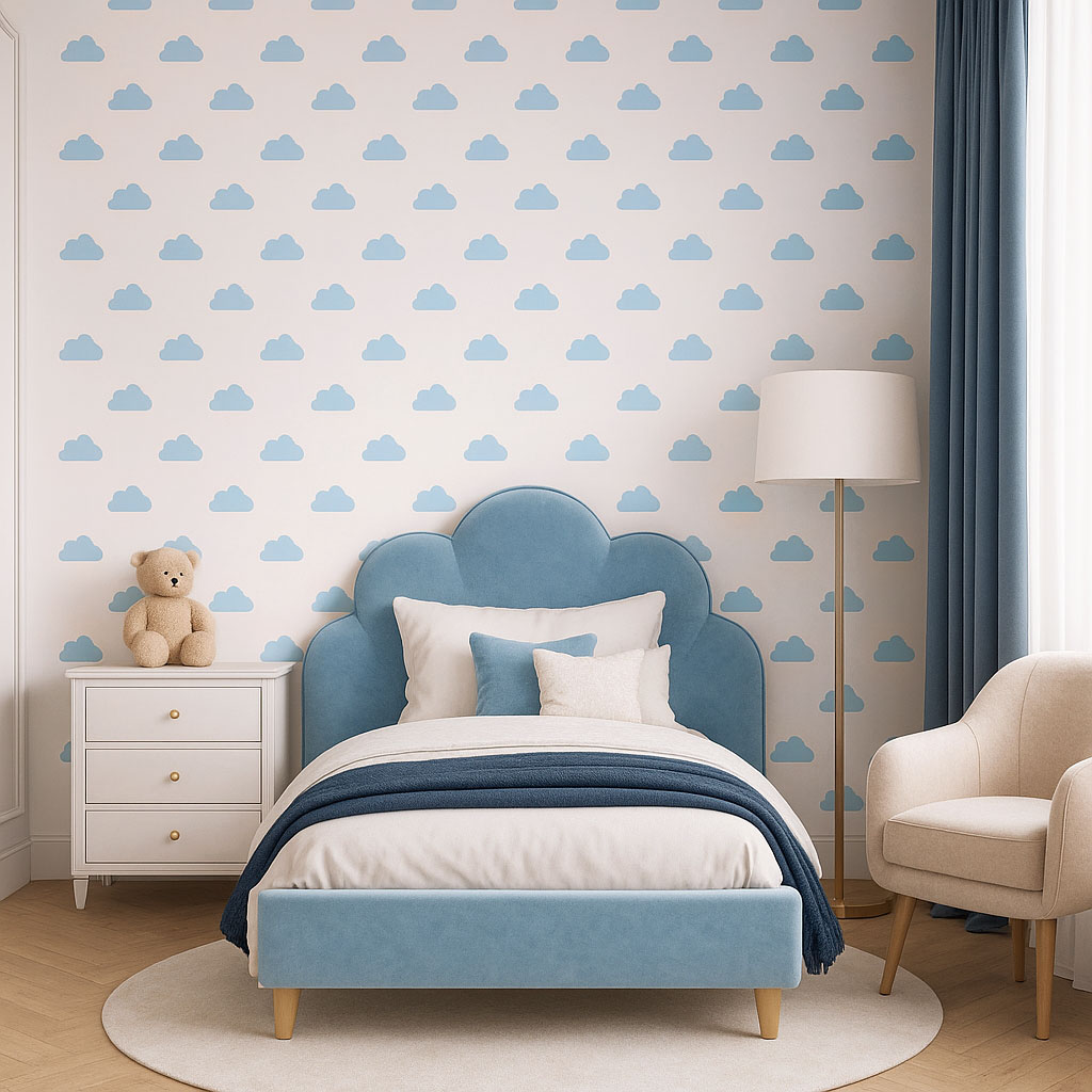 Blue clouds on white background wallpaper - Dekoori image 2