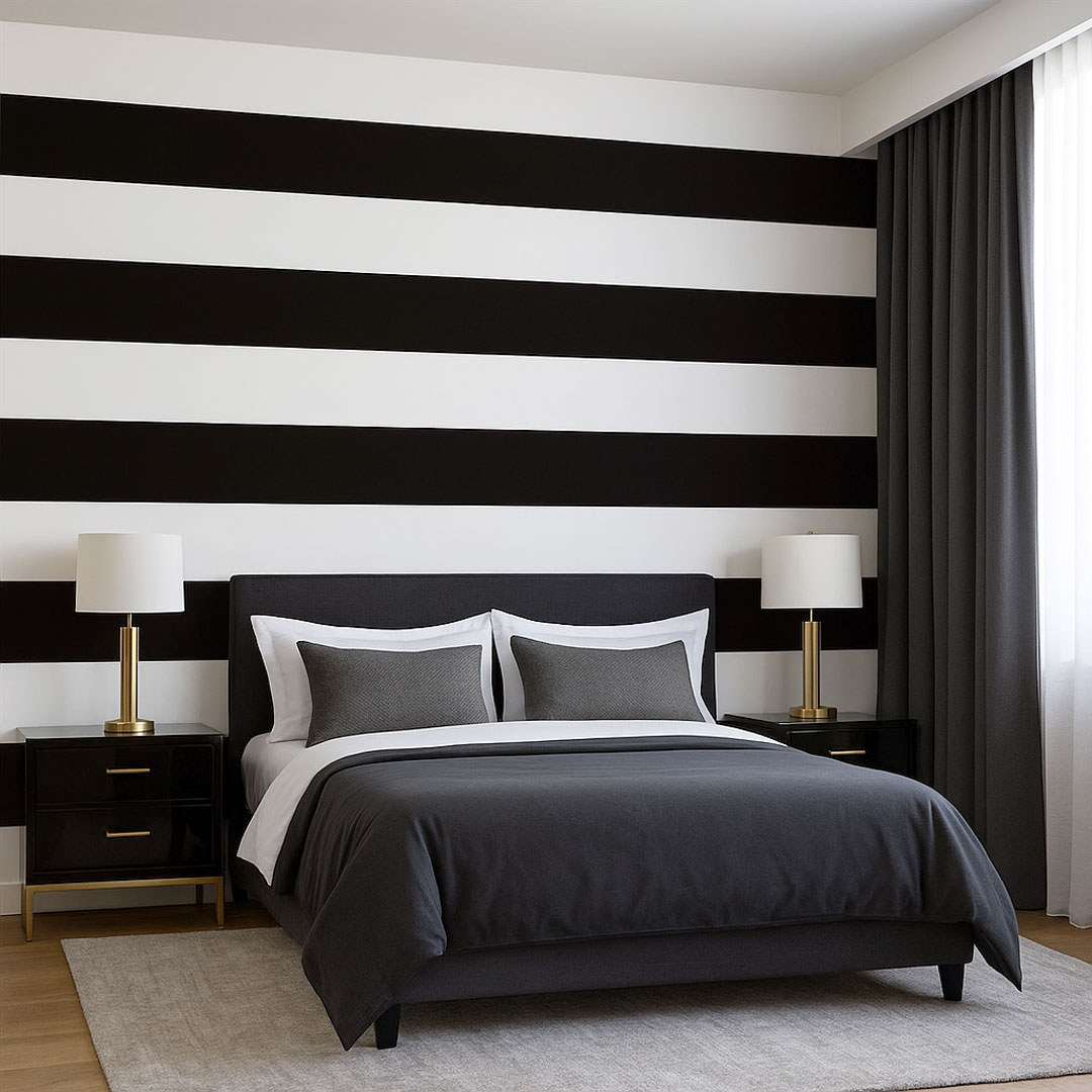 Black and white horizontal striped wallpaper 20 cm - Dekoori image 3