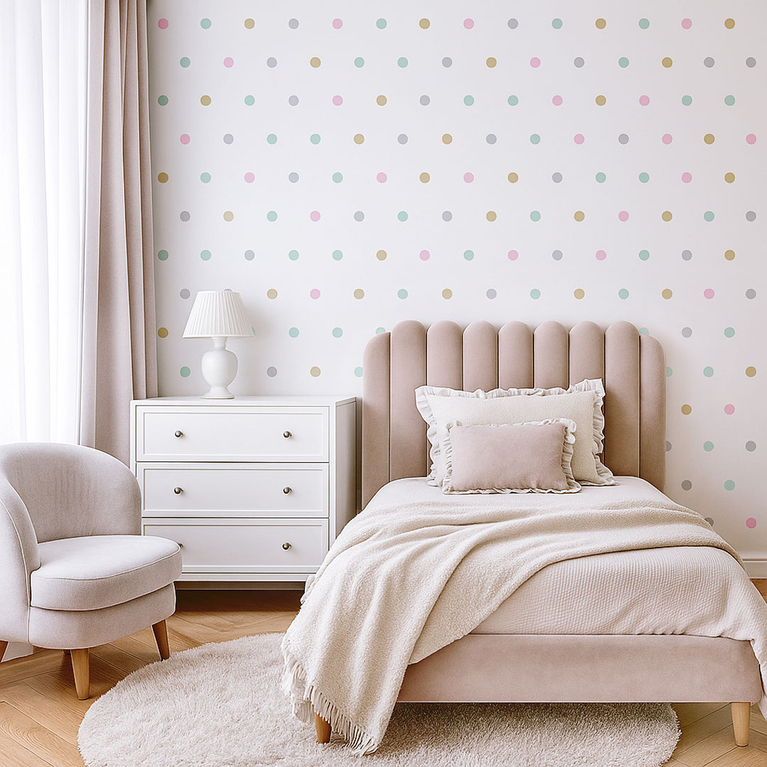 Colourful pastel 5 cm dots wallpaper - Dekoori image 2