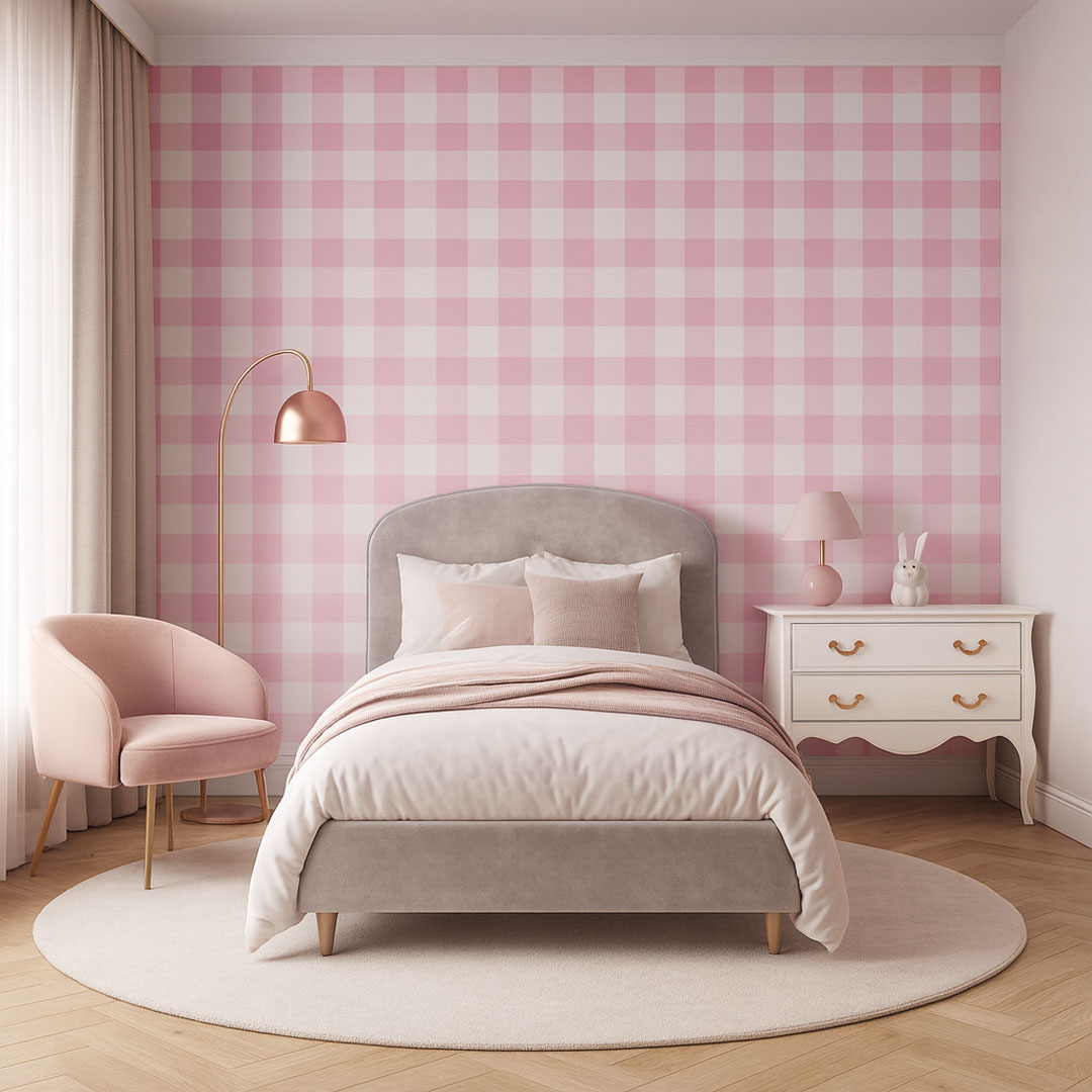 Pink and white 10 cm gingham wallpaper - Dekoori image 2