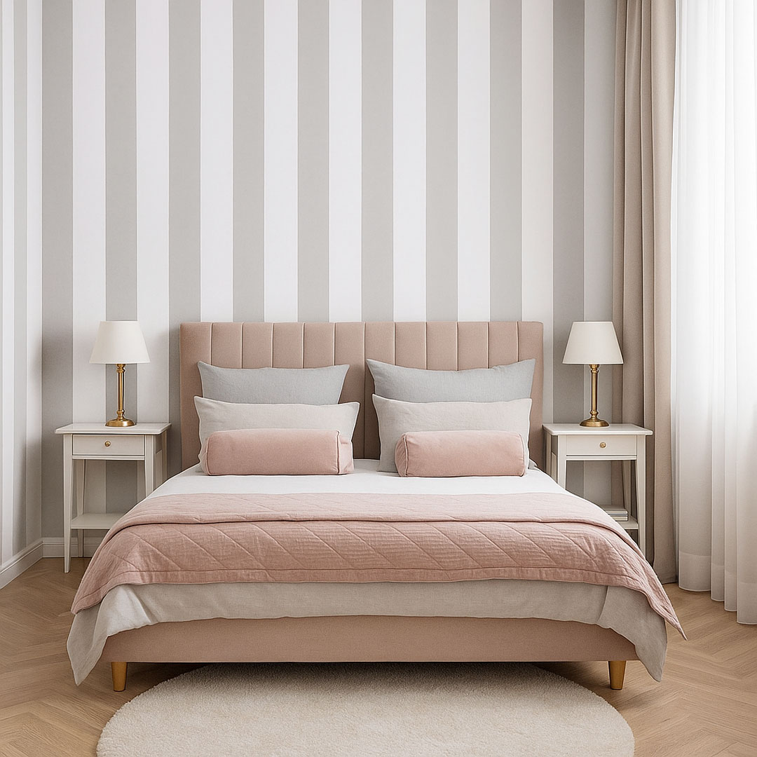 White and grey vertical striped (stripes:16,6 cm) wallpaper - Dekoori image 2